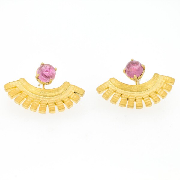 Ear Jackets/ Pink Earrings/ Ear Cuff/ Front Back Earring/ Pink Tourmaline Studs / Lanie Lynn Vintage/ Wing Earrings/ Two Tone Earrings