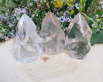 100g Quartz Crystal Flame Point One(1), Free Standing - Polished Clear Quartz Crystal