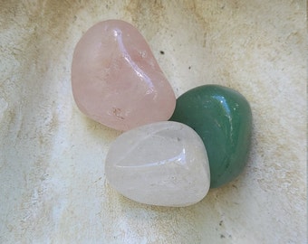 Green Aventurine, Rose Quartz, Clear Quartz - Heart Chakra Crystal Set One (1)