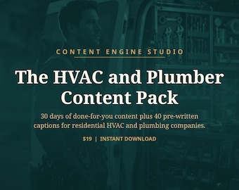 Plumber HVAC Content Calendar, 30 Day Social Media Content Pack with 40 Prewritten Captions, Plumbing Marketing Bundle