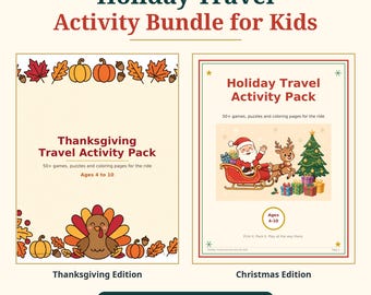 Holiday Travel Activities Bundle for Kids, Thanksgiving and Christmas Road Trip Games, Printable Car Activities, Airplane Activities