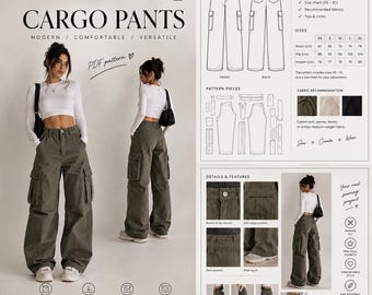 Patron de couture pour pantalon cargo moderne | XS–XL | Pantalon à jambes larges