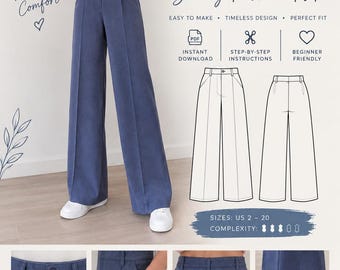 Darcy Pants Sewing Pattern PDF | Elegant Wide-Leg Trousers for Women