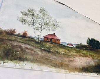 Au Sable Light House Out Buildings - an Original Watercolor by Scott Dupras