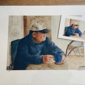 A Cup of Joe - a Watercolor Portrait Painting Limited Edition Giclee Art Print