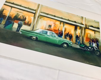 Street Scene - Antique Green Car - Giclee by Scott Dupras