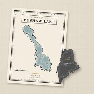 Choose Your Lake Map Print and Cribbage Board Set, Custom Shoreline Art, Personalized Name