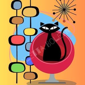 Atomic Cat Poster Wall Art Print digital download instant download