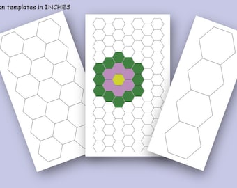 Hexagon templates INCHES multiple sizes for Engels Paper Piecing Digital PDF file