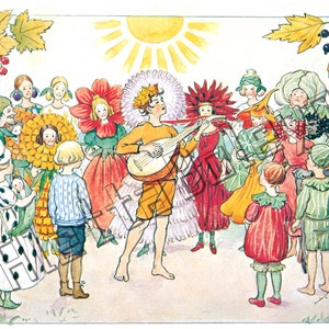 Elsa Beskow 1920 Print - Plate 15 Little Lasse in the garden Poster Kids Wall Art Fairy Art Print digital download poster