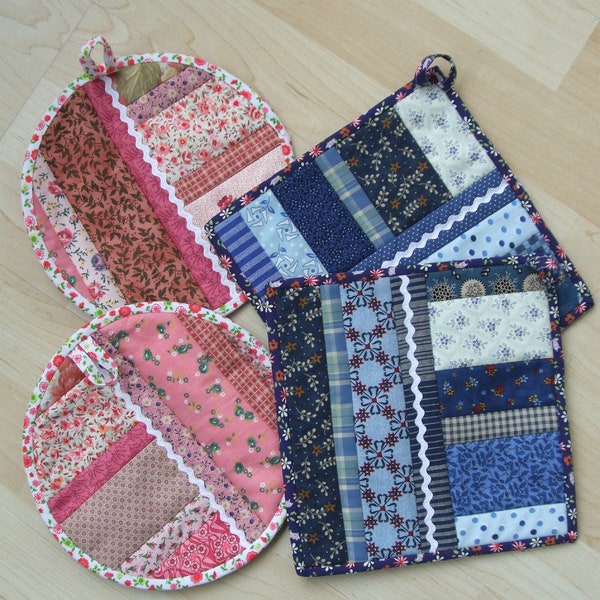 Quilt-As-You-Go Potholder Pattern: Round or Square (PDF Pattern)