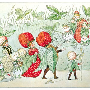 Elsa Beskow 1920 Print - Plate 11 Little Lasse in the garden Poster Kids Wall Art Fairy Art Print digital download poster
