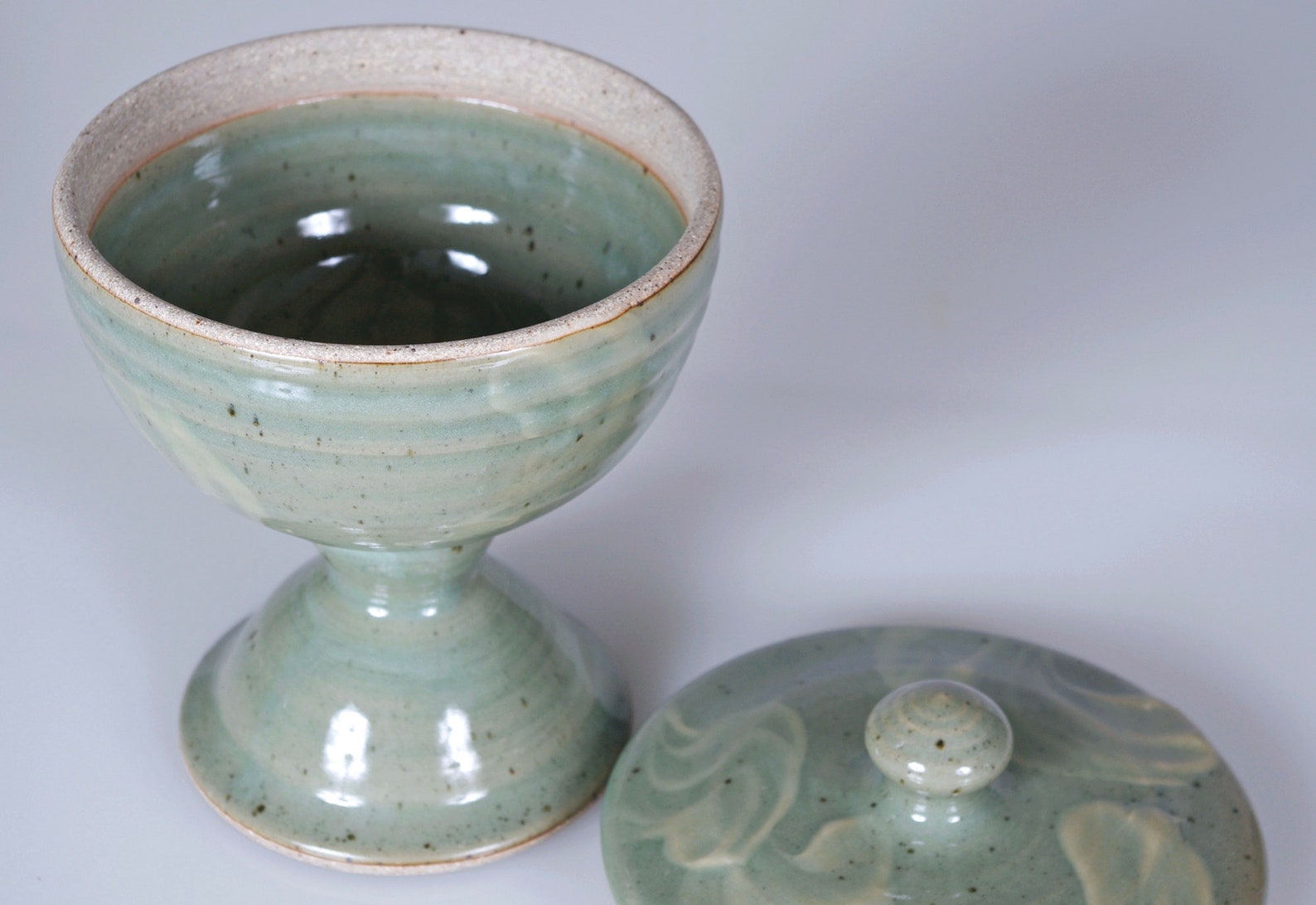 Handmade Ceramic Pedestal Bowl with Lid in Celadon Green with Etsy