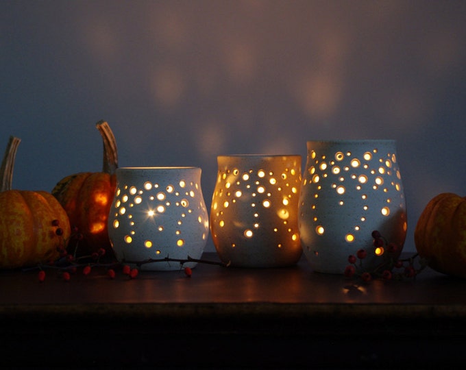 Set of 3 Handmade Ceramic Luminaries falling Etsy