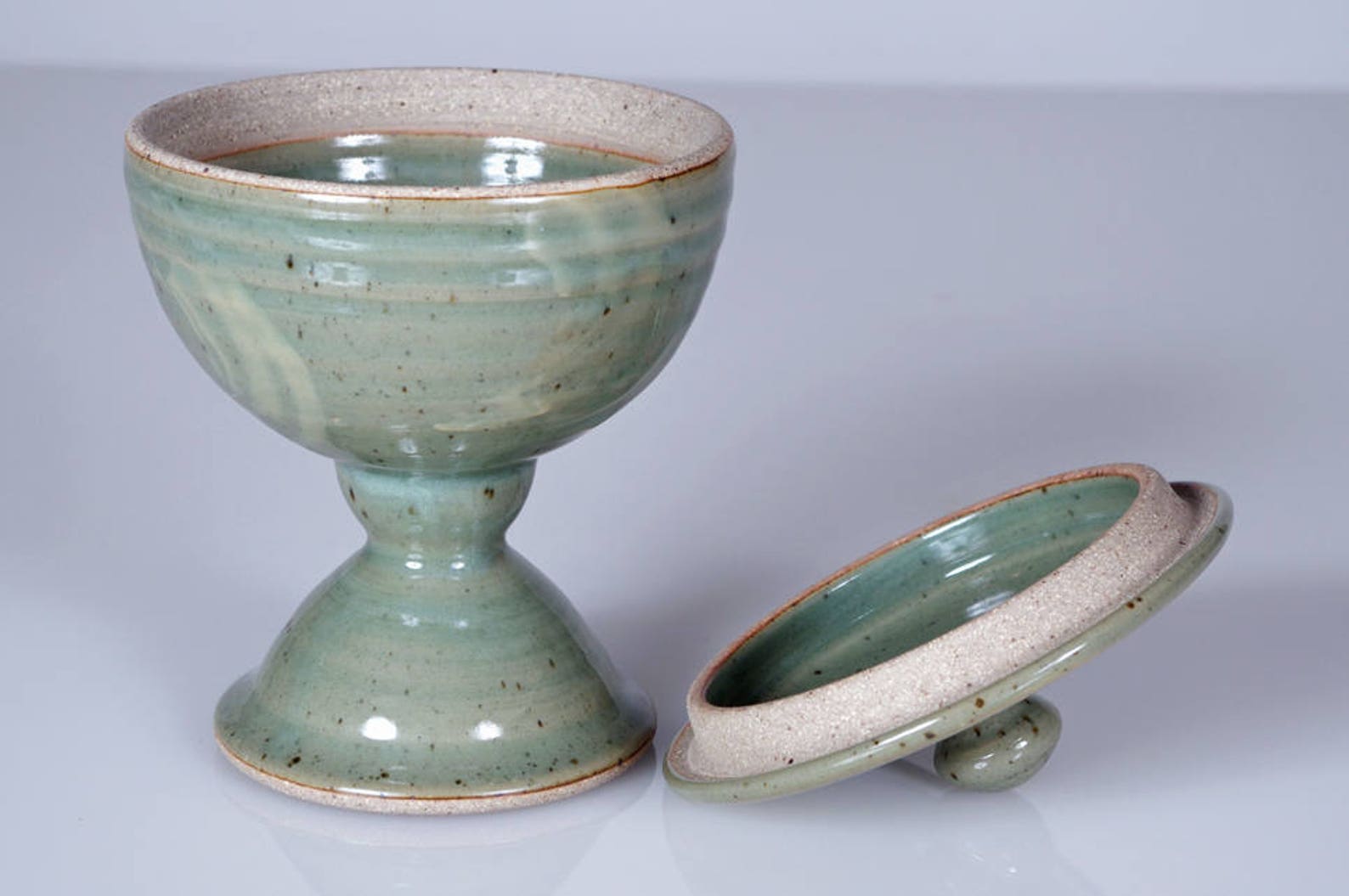 Handmade Ceramic Pedestal Bowl with Lid in Celadon Green with Etsy