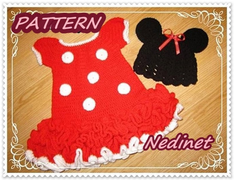 Minnie Mouse Dress and Hat Crochet Baby Dress Pattern Minnie Mouse Hat Minnie Mouse Inspired Costume Minnie Mouse Dress Minnie Ears
