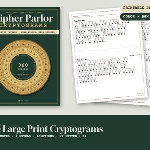 Large Print Cryptograms for Adults, 360 Famous Quote Puzzles in 3 Levels (PDF Download)