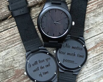 Wood Watch, Personalized Black Wooden Watch, Groomsmen Gifts, Father's Day Gift, Custom Engraved Watch Anniversary, Wedding gift,Dad Gift