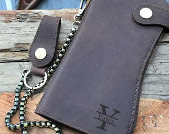 Mens Leather Wallet Men's Chain Leather Wallet Personalized, Chain Wallet, Travel Leather Wallet Mens Long Wallet, Biker wallets for men