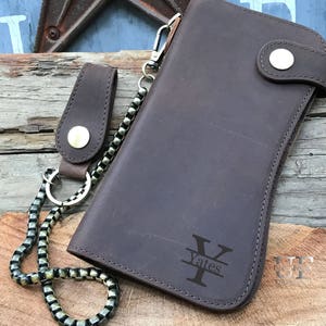 Cartera de cuero para hombre Cartera de cuero de cadena para hombre personalizada, Cartera de cadena, Cartera de cuero de viaje Cartera larga para hombre, Carteras de motociclista para hombre