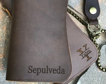 Carteras de cadena para hombre Cartera de cuero, Cartera de motorista Cartera de camionero Cartera larga de cuero personalizada para hombre, Cartera de viaje para papá, Regalo de esposo