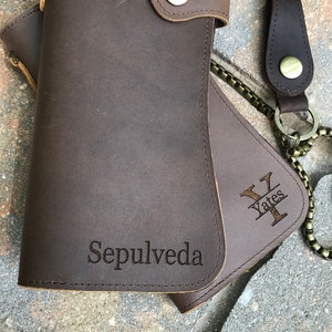 Carteras de cadena para hombre Cartera de cuero, Cartera de motorista Cartera de camionero Cartera larga de cuero personalizada para hombre, Cartera de viaje para papá, Regalo de esposo