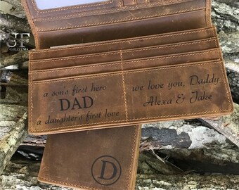 Leather Bifold Wallet Mens Long Leather wallet, Fathers Day Gift form Daughter Dad Gift Gifts for Men Wallets Personalized Boyfriend Gift