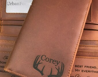 Cute Elephants Genuine Leather Mens Bi-fold Wallet Personalized