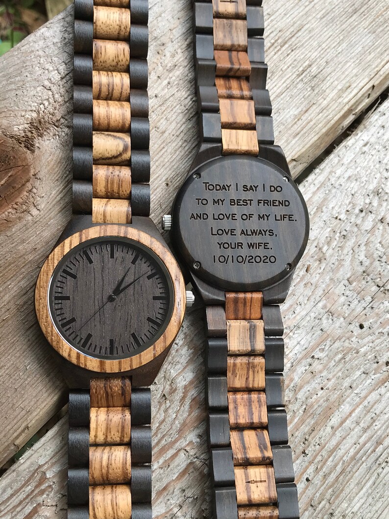 Engraved Wood Watch Black Wooden Watch Watches for Men Etsy