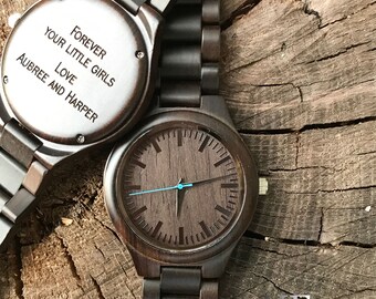Cadeau voor papa Cadeau van dochter, Verjaardagscadeaus voor man Gepersonaliseerd cadeau voor hem Herenhorloge Gegraveerde houten horloges voor herenhorloge