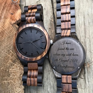 Mens Personalized Wood Watch, Black Wooden Watch, Engraved Mens Wooden Watch, Watches for men, Custom Watch, Anniversary Husband Gift