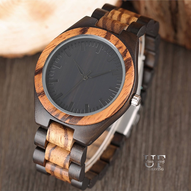 Engraved Wood Watch Black Wooden Watch Watches for Men Etsy