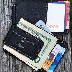 Clip de dinero de cuero negro para hombres Billetera Clips de dinero personalizados para hombres Regalos de Navidad para hombres, regalo de esposo, regalo de papá para regalo de novio