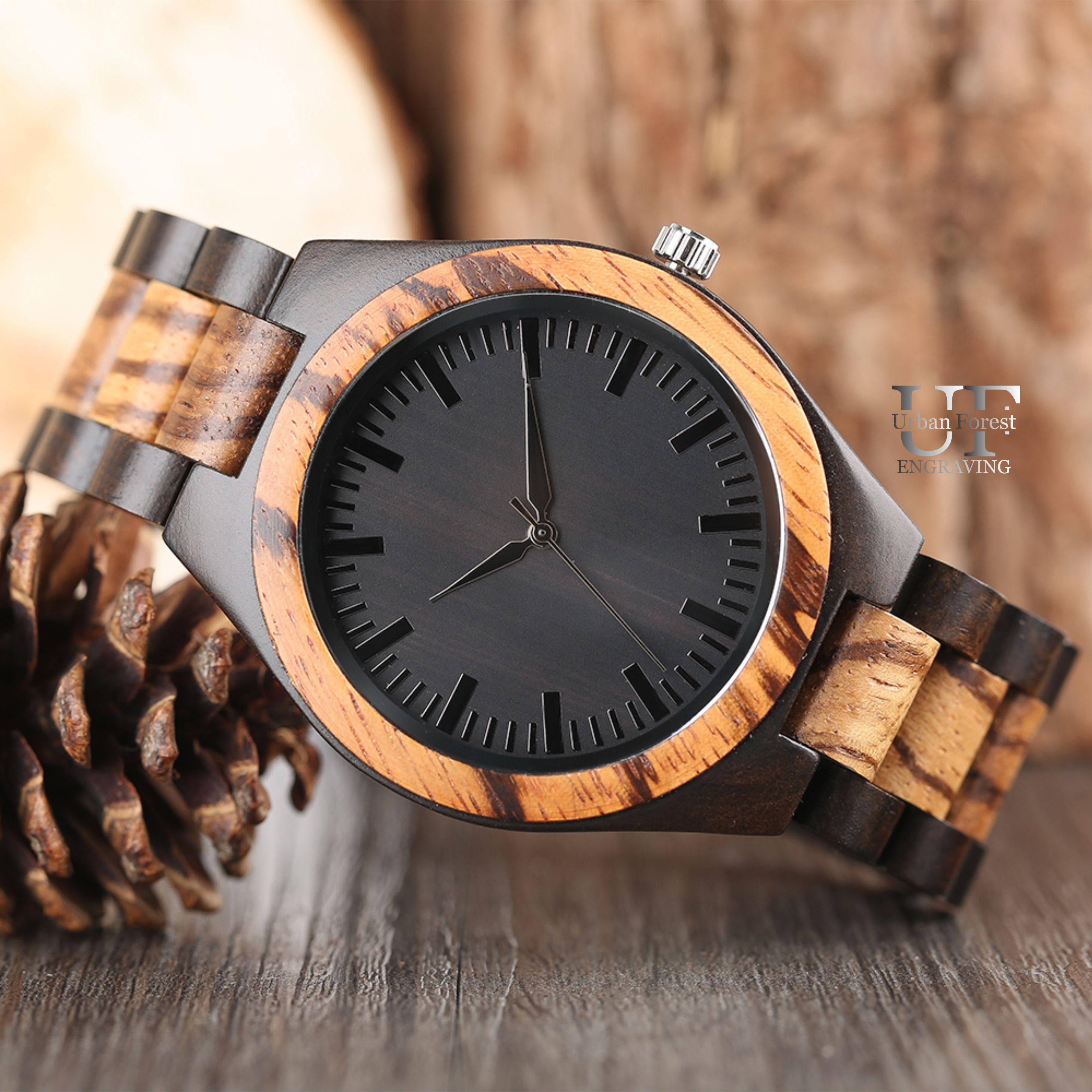 Engraved Wood Watch Black Wooden Watch Watches for men Etsy
