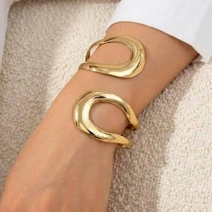 Handmade Sculptural Gold Wave Cuff Bracelet | Fluid Open Statement Bangle