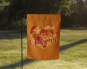 Autumn Leaves Heart Garden Flag: Double Sided Outdoor Decor (12x17)