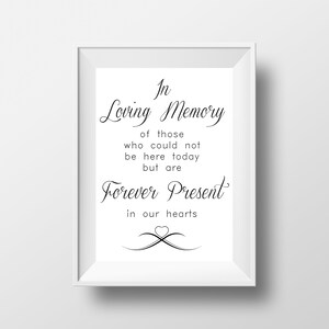 In Loving Memory Forever In Our Hearts printable download, wedding sign, reunion sign, departed Loved Ones