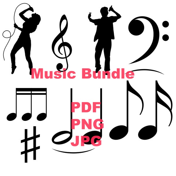 Musical Graphics Bundle, Instant Download Music Symbols Clip Art, PDF, JPG, PNG