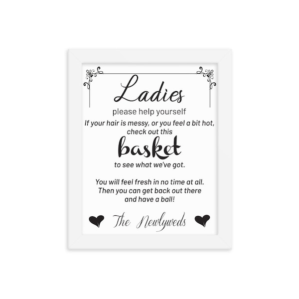 Ladies Room Sign for Wedding Reception, Restroom Sign, ideas for wedding guests, hospitality basket, Wedding Bathroom Basket