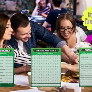 Afdrukbare voetbalwedstrijd BUNDEL, voetbaltrivia, big game-feest, voetbalhorloge-feestentertainment, feestideeën, pro-voetbalfeestidee