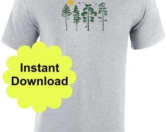 Nature Trees, Sun & Birds Graphic: Outdoors Artwork (PDF, PNG)