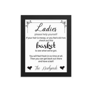 Framed Ladies Room Sign for Wedding Reception, Restroom Sign, ideas for wedding guests, hospitality basket, Wedding Bathroom Basket