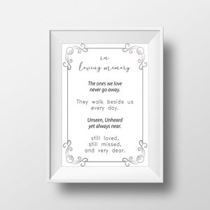 In Loving Memory- The ones we love never go away printable download, wedding sign, reunion sign, departed Loved Ones