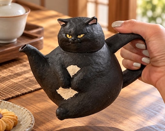 Black Cat Teapot, Cute Animal Tea Pot, Funny Cat Kitchen Decor, Novelty Tea Kettle, Cat Lover Gift, Whimsical Tableware