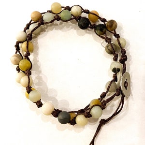 Sarah Waxed Linen Gemstone Wrap Bracelet