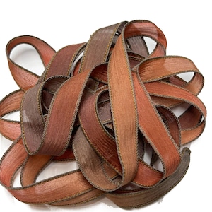 1PC.BURNT EMBERS  42&quot; hand dyed wrist wrap bracelet silk ribbon//Yoga wrist wrap bracelet ribbon//Jewelry/ Bridal/ Crafts/ Ribbon Garland
