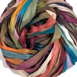 10PC. RANDOM MIX //Hand dyed sari silk ribbon mixed color bundle//10pcs each measuring 36-43 in.//Recycled sari silk ribbon bundles