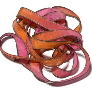 1PC. TROPICAL BURST  42&quot; finished edge hand dyed wrist wrap bracelet silk ribbon//Craft//Shoe Lace Ribbon www.colorkissedsilkllc.com