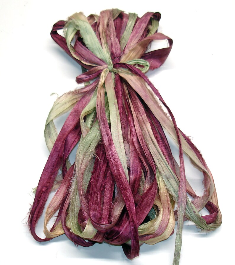 Sari Wall Decor Sari Silk Bundles Sari Dream Catcher Streamers 10YD TEA ROSE Sari Silk RibbonHand Dyed Ombre Sari Silk5YD