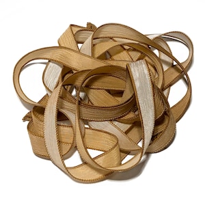1PC. CARAMEL LATTE 42&quot; finished edge hand dyed wrist wrap bracelet silk ribbon//Craft//Shoe Lace Ribbon www.colorkissedsilkllc.com